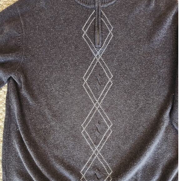 Vintage Perry Ellis 1/4 Zip 100% Cottton Sweater Classic Argyle Charcoal Gray - Picture 2 of 6